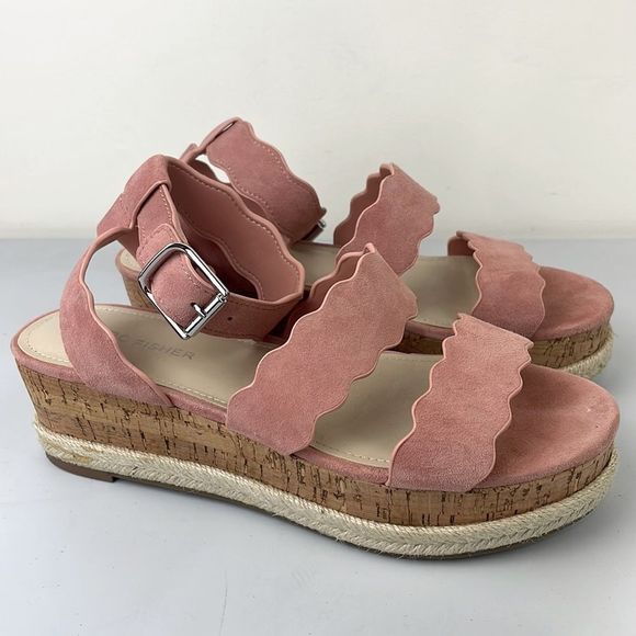 Marc Fisher ‘Fayme’ Suede Ankle Strap Platform Sandals Sz 7.5 Pink Leather - Picture 1 of 9